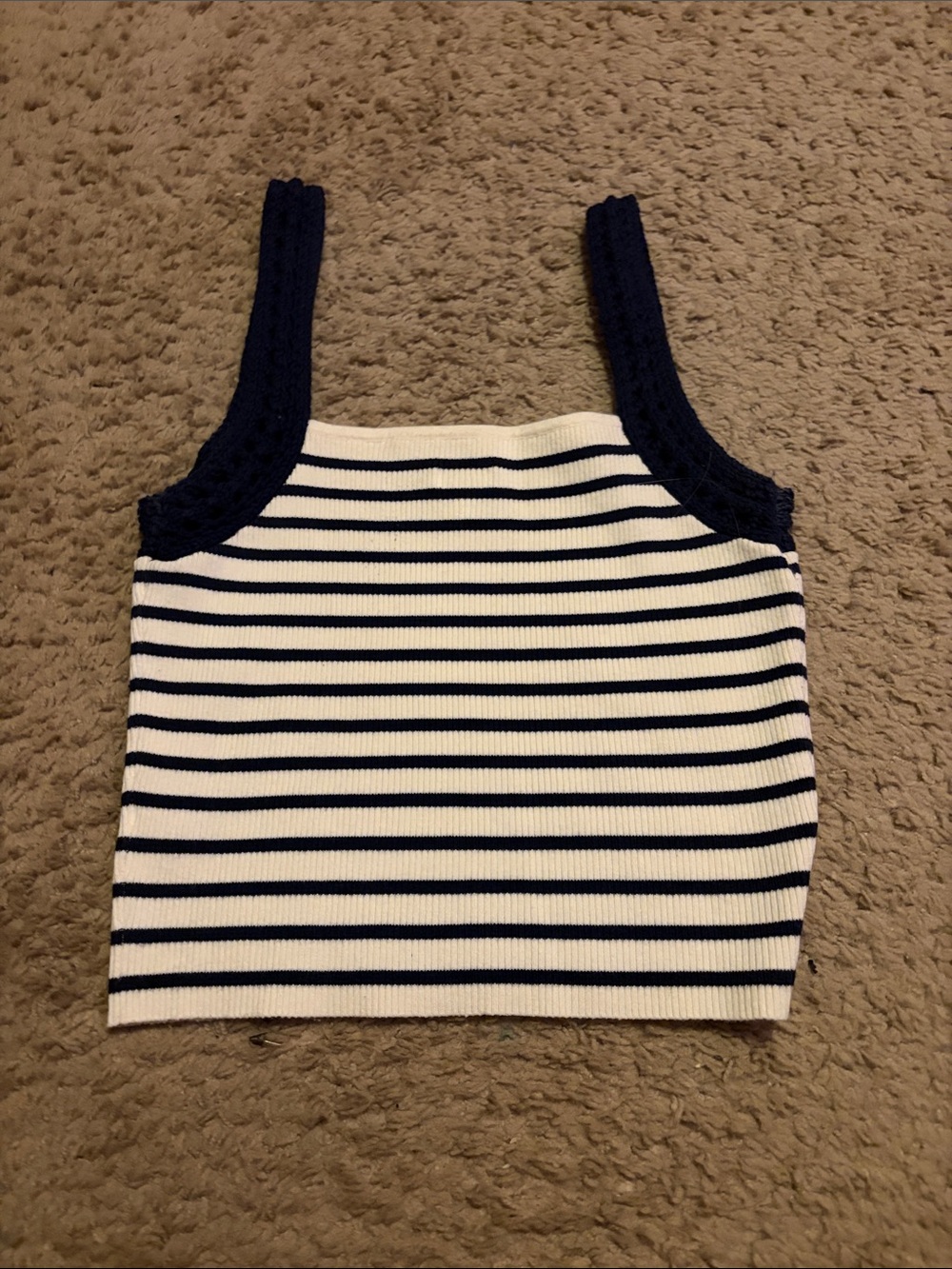 aerie Navy & White Striped Ribbed Crop Tank